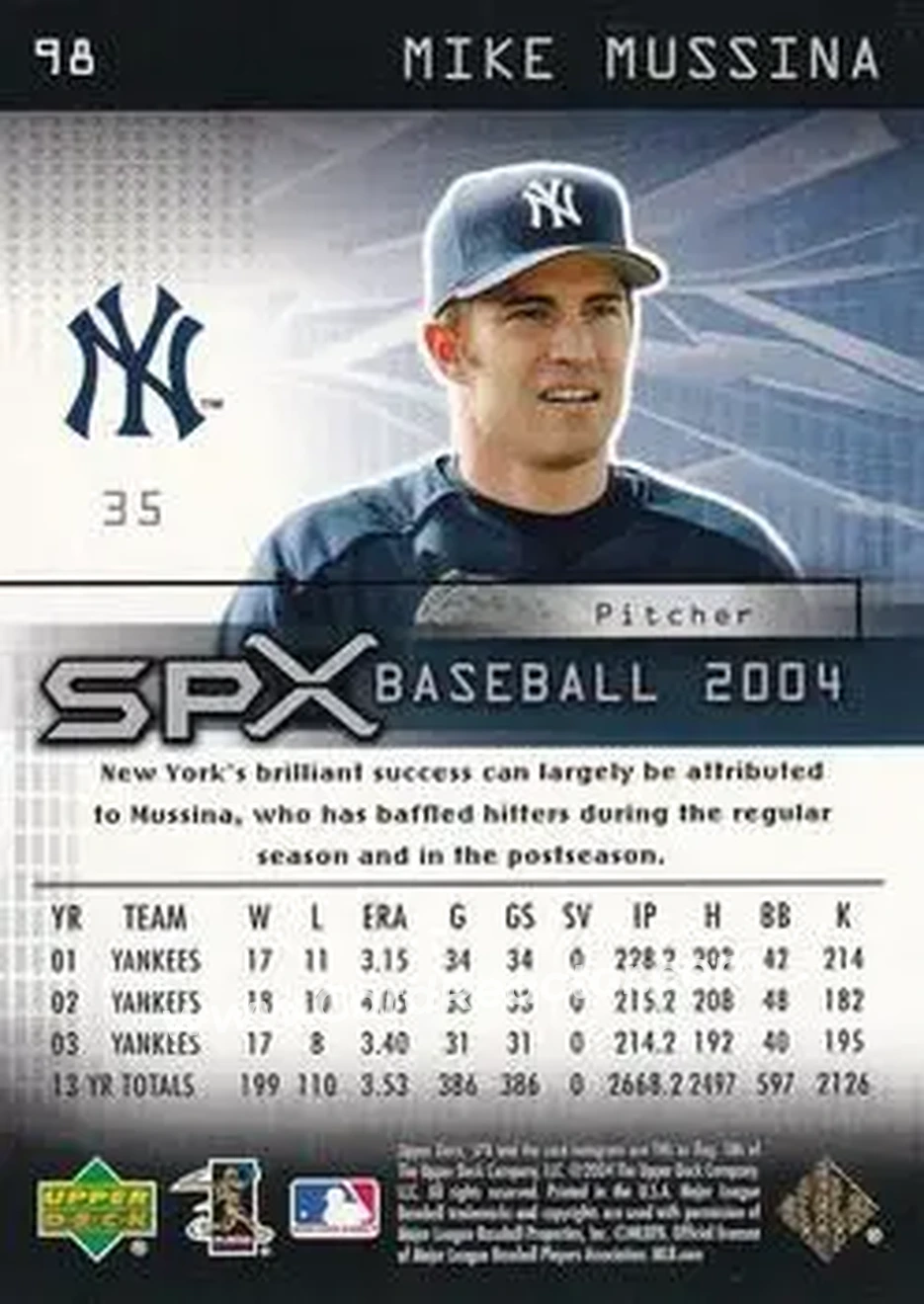2004 SPx - Spectrum #98 - Mike Mussina - New York Yankees - Back