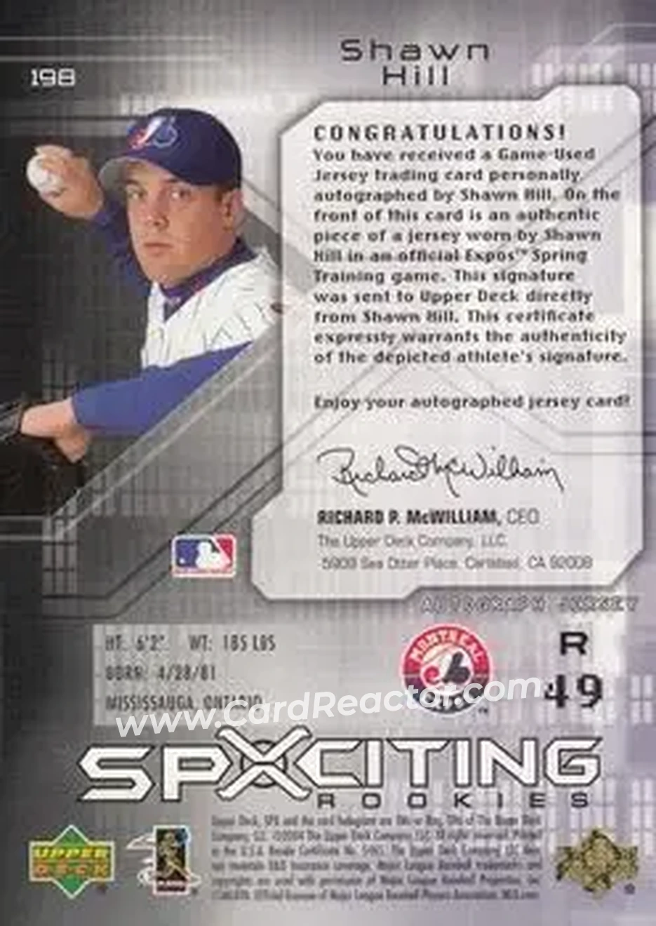 2004 SPx - Spectrum #198 - Shawn Hill - Montreal Expos - Back