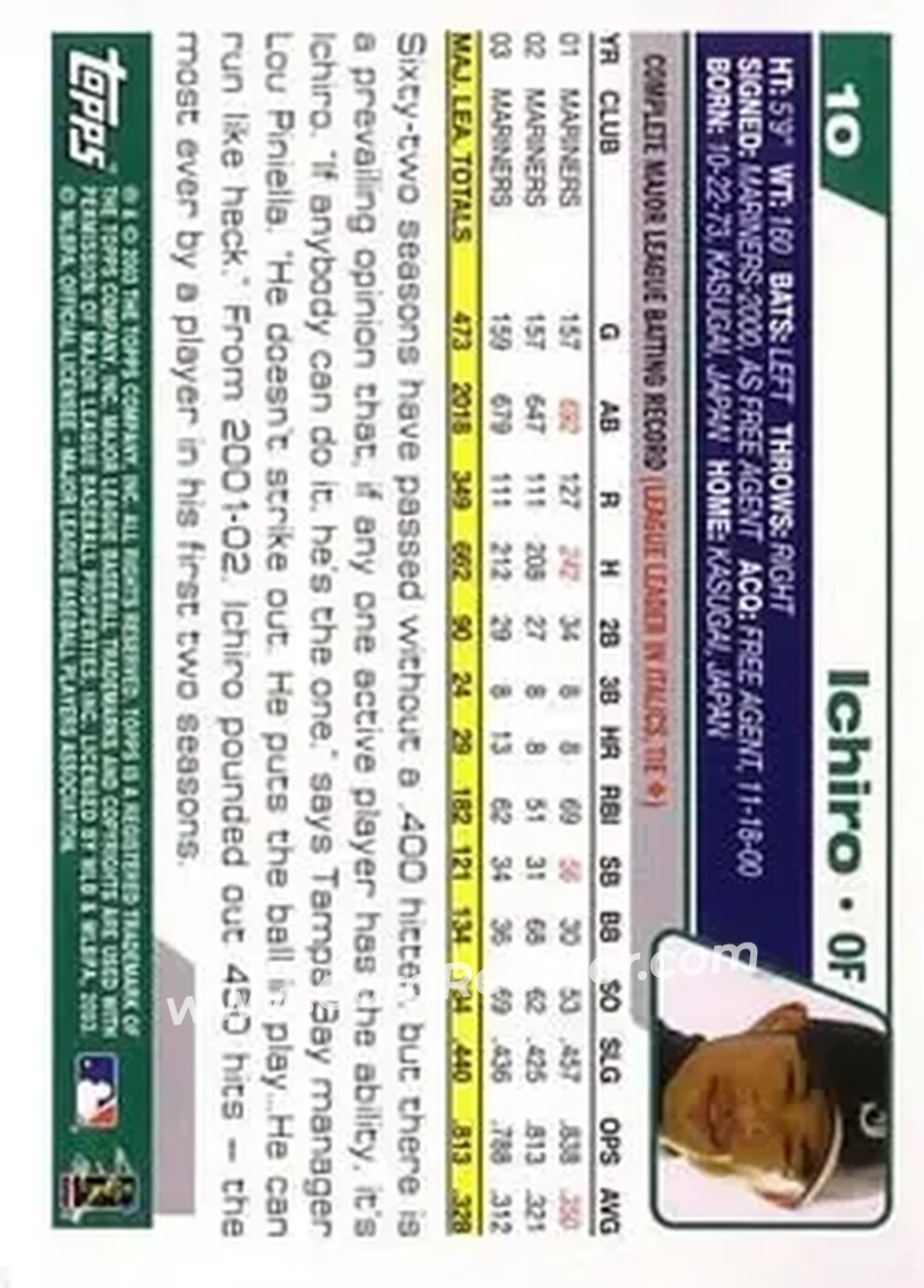2004 Topps #10 - Ichiro - Seattle Mariners - Back 2004 Topps #10 - Ichiro - Seattle Mariners - Back