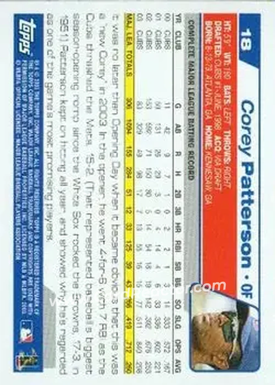 2004 Topps #18 - Corey Patterson - Chicago Cubs - Back 2004 Topps #18 - Corey Patterson - Chicago Cubs - Back