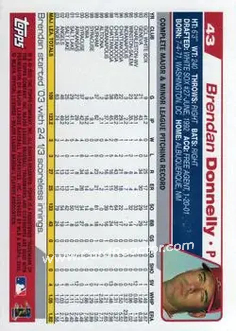 2004 Topps #43 - Brendan Donnelly - Anaheim Angels - Back