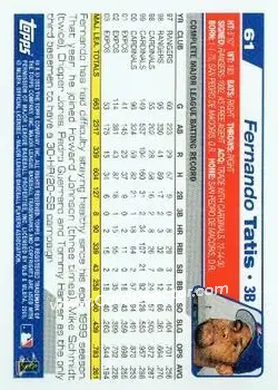 2004 Topps #61 - Fernando Tatis - Montreal Expos - Back 2004 Topps #61 - Fernando Tatis - Montreal Expos - Back