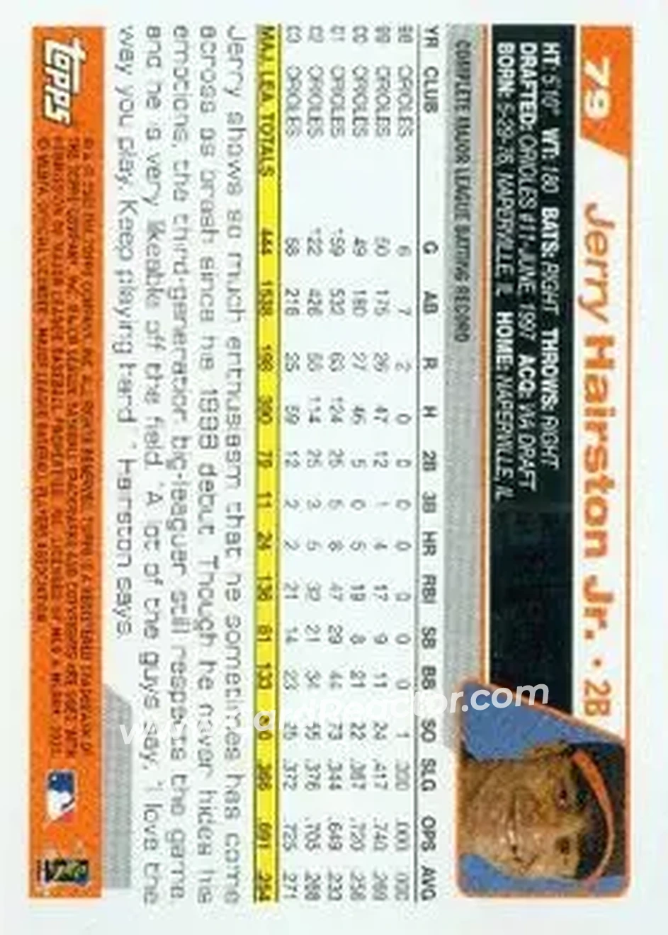 2004 Topps #79 - Jerry Hairston - Baltimore Orioles - Back