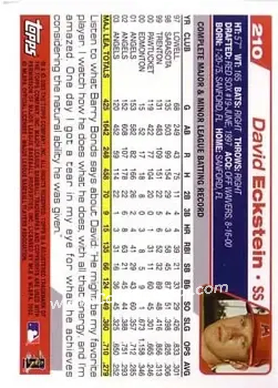 2004 Topps #210 - David Eckstein - Anaheim Angels - Back 2004 Topps #210 - David Eckstein - Anaheim Angels - Back