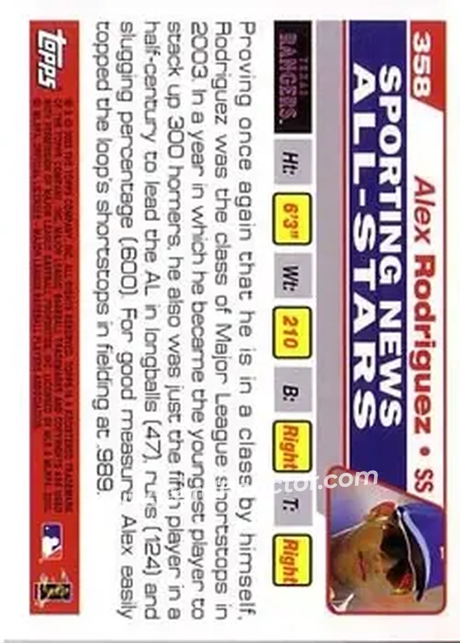 2004 Topps #358 - Alex Rodriguez - Texas Rangers - Back