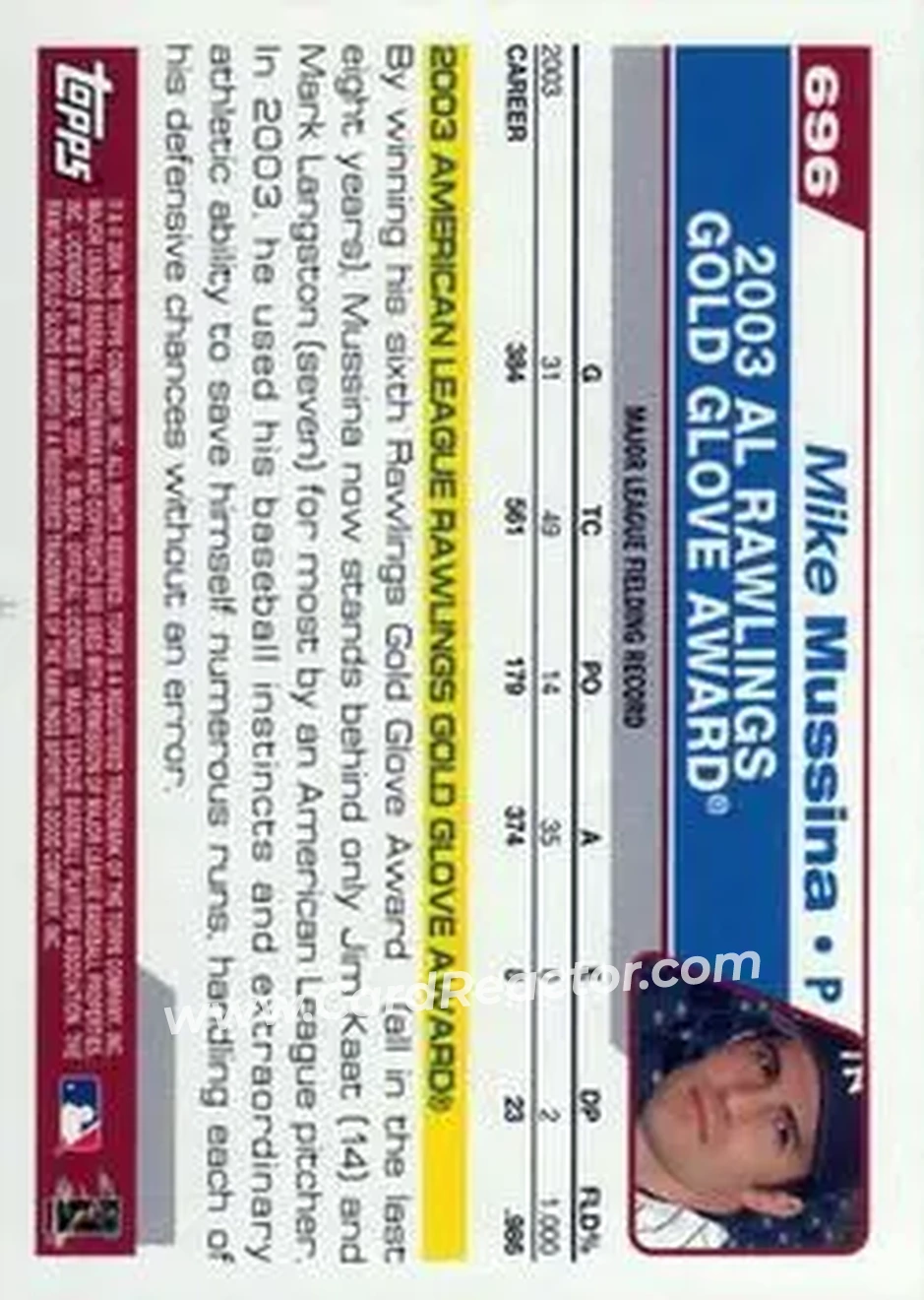 2004 Topps #696 - Mike Mussina - New York Yankees - Back 2004 Topps #696 - Mike Mussina - New York Yankees - Back