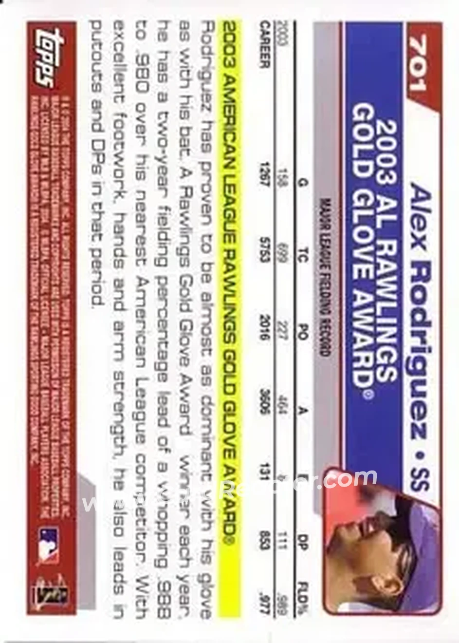 2004 Topps #701 - Alex Rodriguez - Texas Rangers - Back