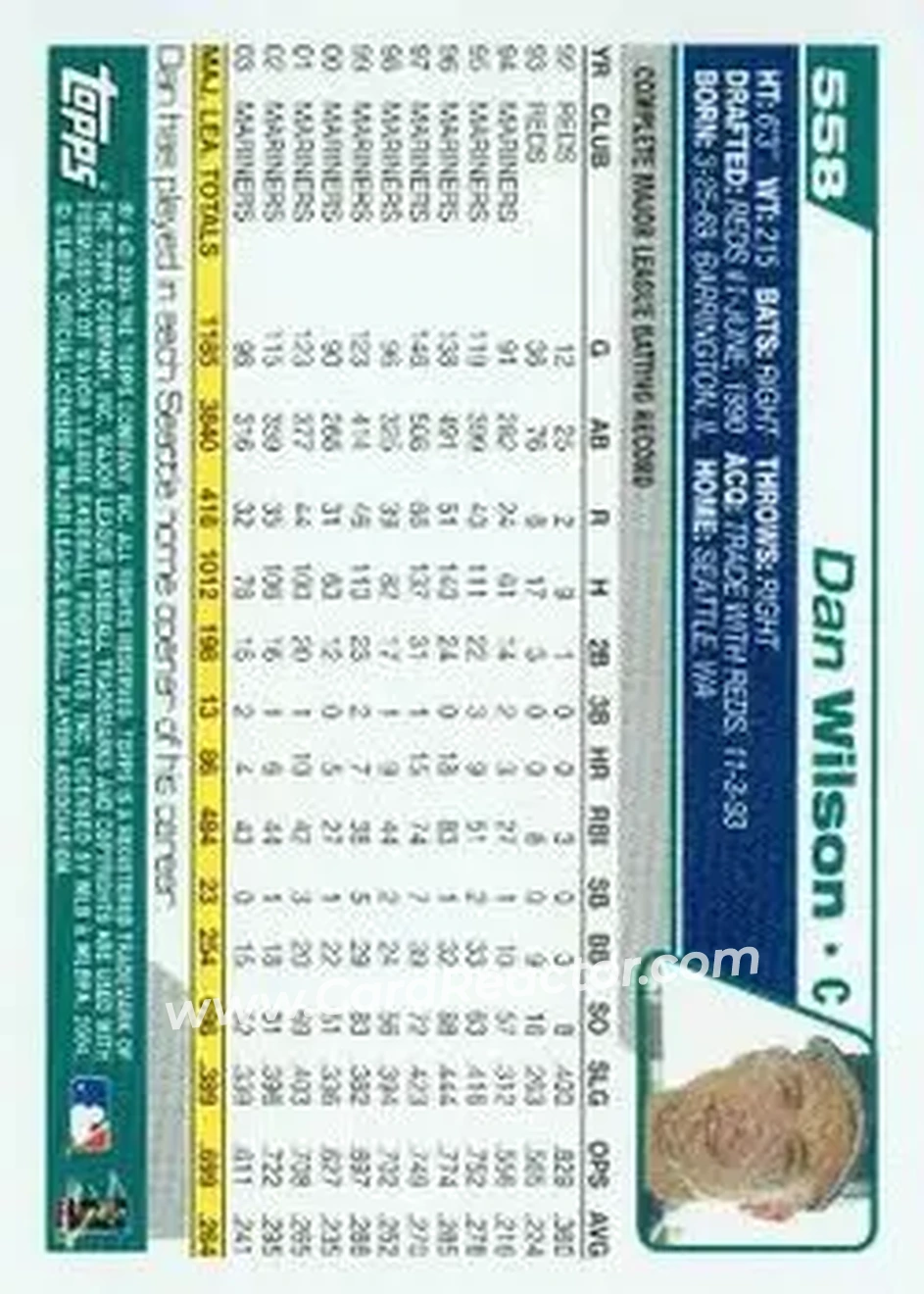 2004 Topps #558 - Dan Wilson - Seattle Mariners - Back