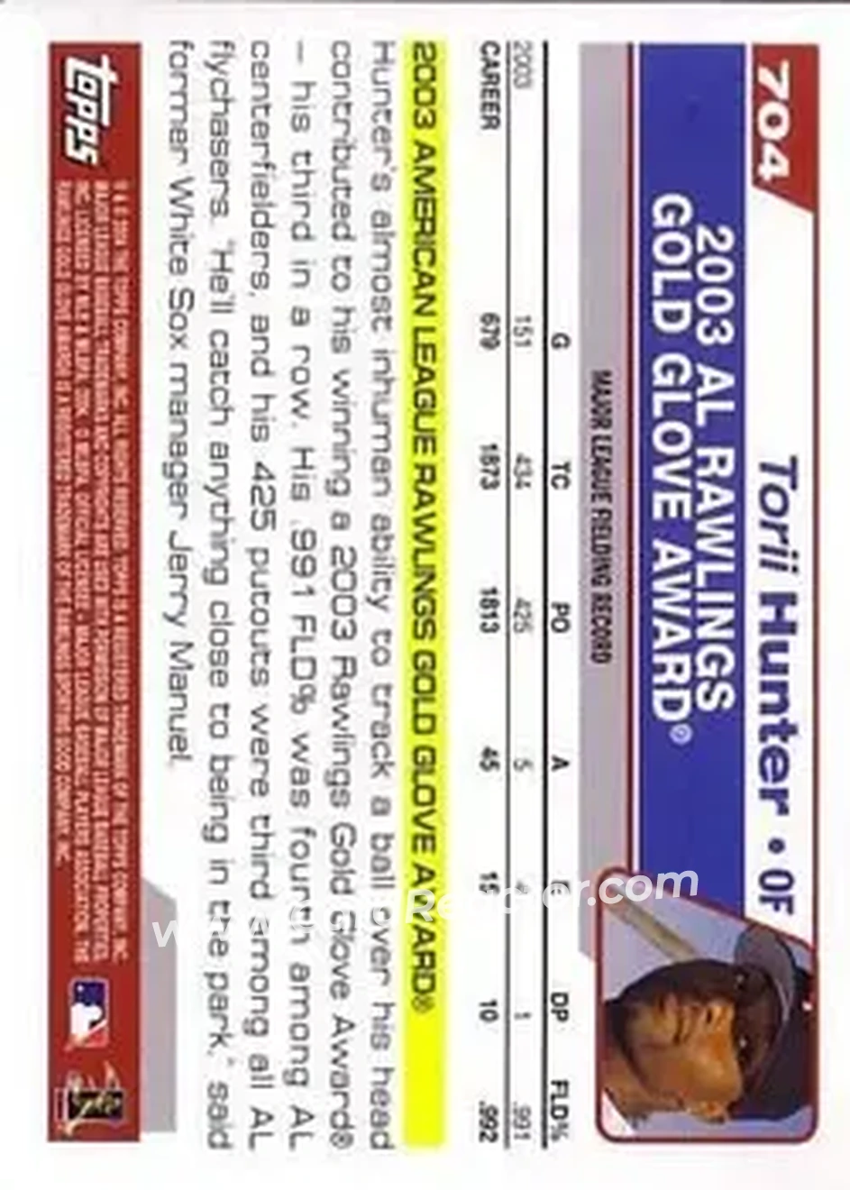 2004 Topps #704 - Torii Hunter - Minnesota Twins - Back