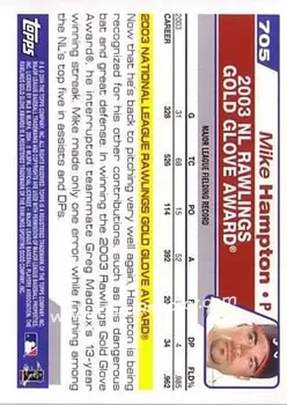 2004 Topps #705 - Mike Hampton - Atlanta Braves - Back 2004 Topps #705 - Mike Hampton - Atlanta Braves - Back