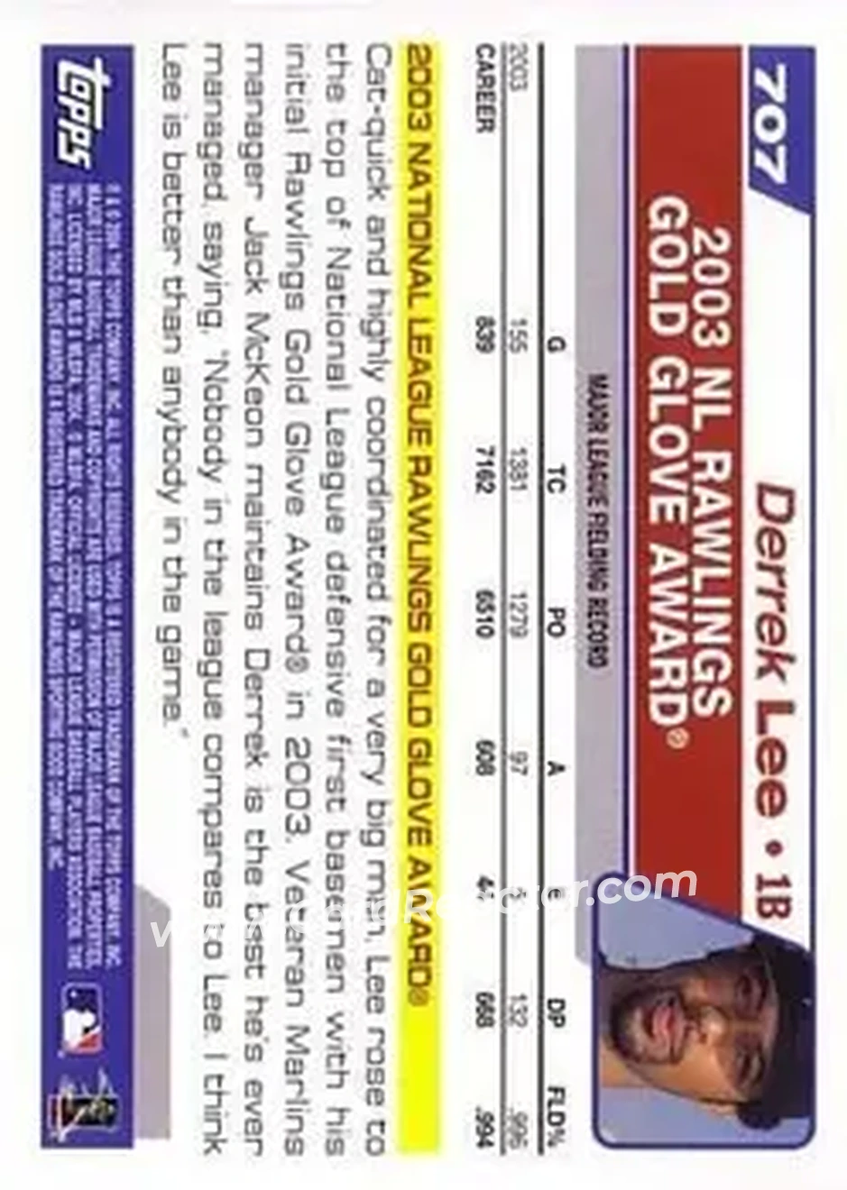 2004 Topps #707 - Derrek Lee - Florida Marlins - Back