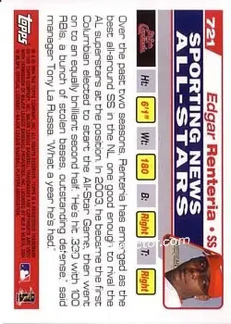 2004 Topps #721 - Edgar Renteria - St. Louis Cardinals - Back