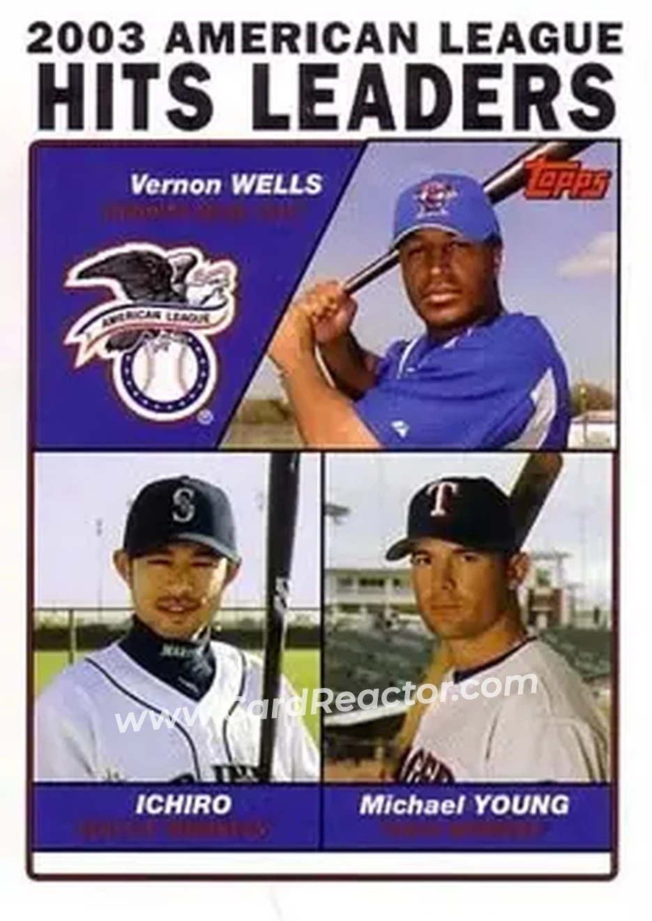 2004 Topps #338 - 2003 American League Hits Leaders (Vernon Wells - Ichiro - Michael Young) - Front
