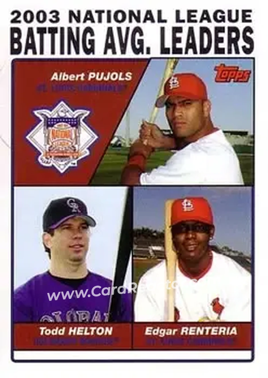 2004 Topps #343 - 2003 National League Batting Avg. Leaders (Albert Pujols - Todd Helton - Edgar Renteria) - Front