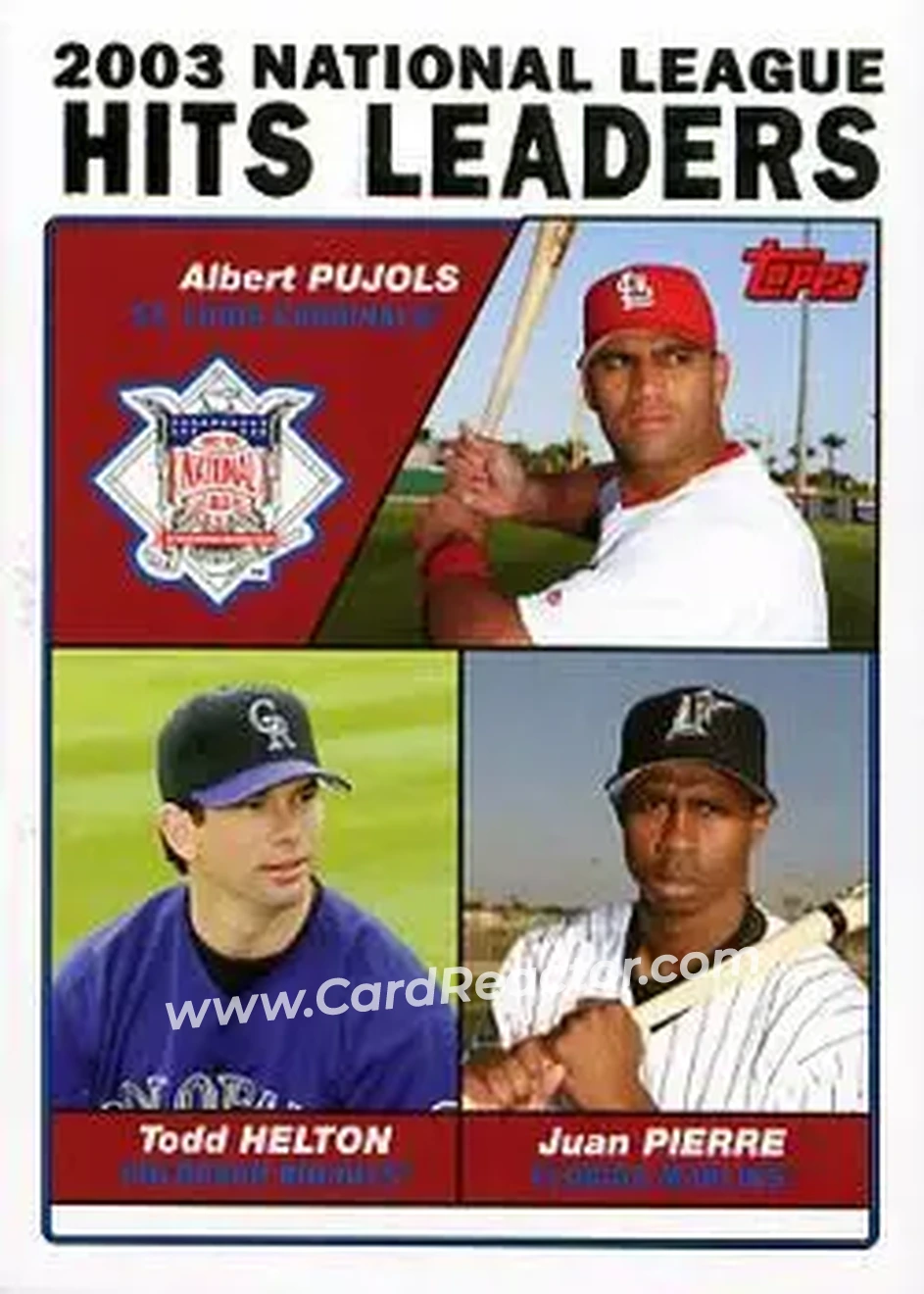2004 Topps #344 - 2003 National League Hits Leaders (Albert Pujols - Todd Helton - Juan Pierre) - Front