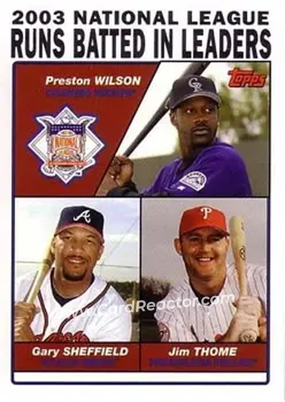 2004 Topps #346 - 2003 National League Runs Batted In Leaders (Preston Wilson - Gary Sheffield - Jim Thome) - Front