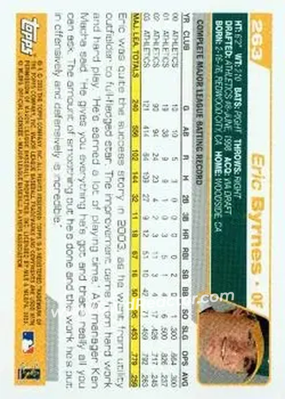 2004 Topps #263 - Eric Byrnes - Oakland Athletics - Back 2004 Topps #263 - Eric Byrnes - Oakland Athletics - Back