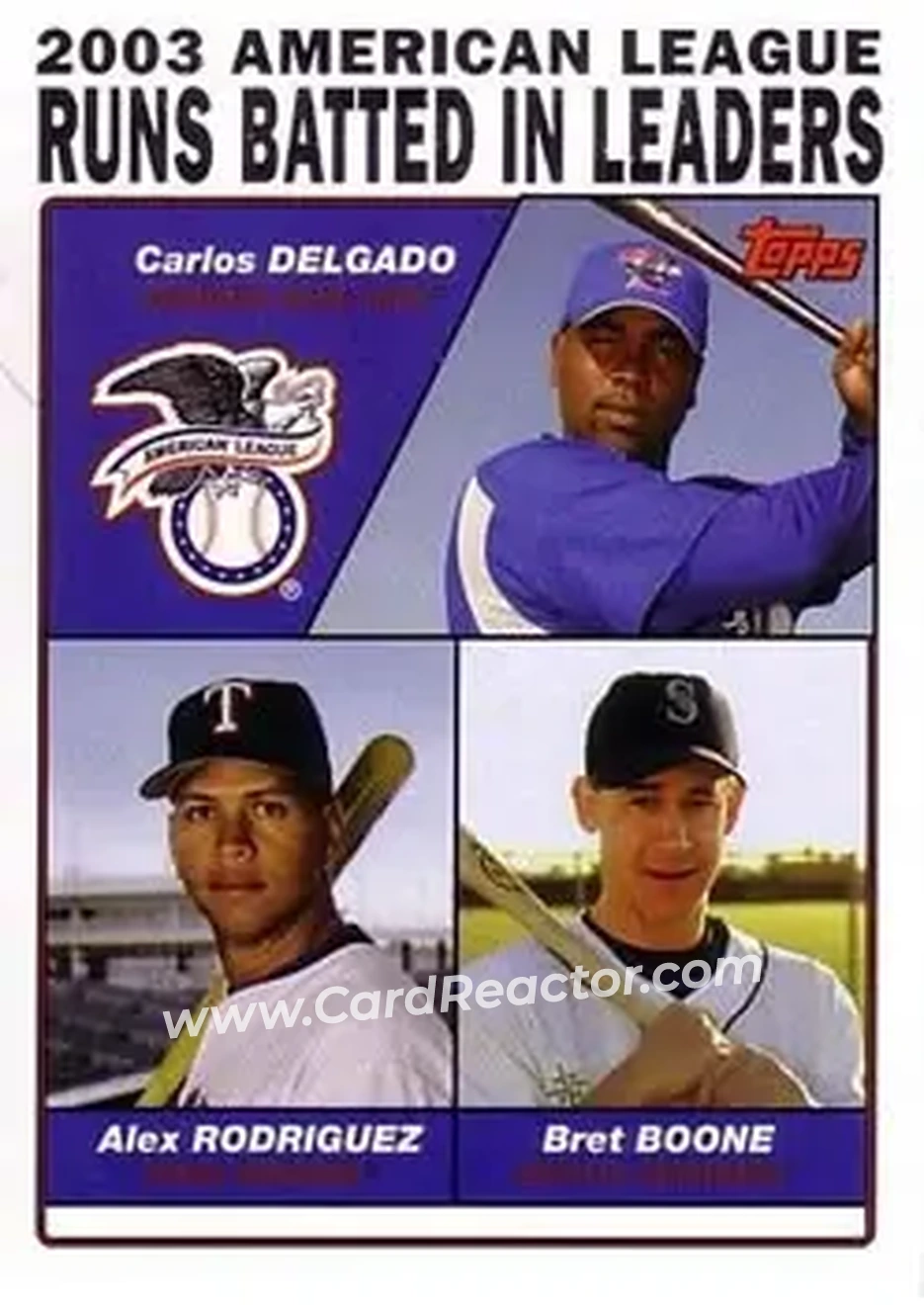2004 Topps #340 - 2003 American League Runs Batted In Leaders (Carlos Delgado - Alex Rodriguez - Brett Boone) - Front