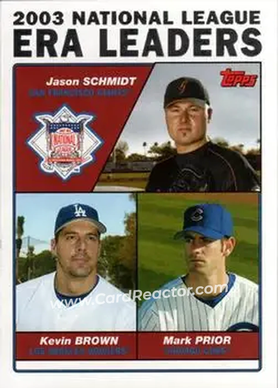 2004 Topps #347 - 2003 National League ERA Leaders (Jason Schmidt - Kevin Brown - Mark Prior) - Front