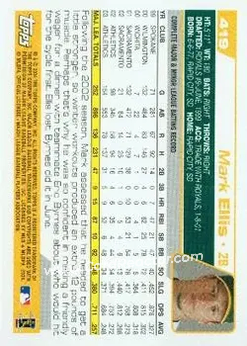2004 Topps #419 - Mark Ellis - Oakland Athletics - Back 2004 Topps #419 - Mark Ellis - Oakland Athletics - Back