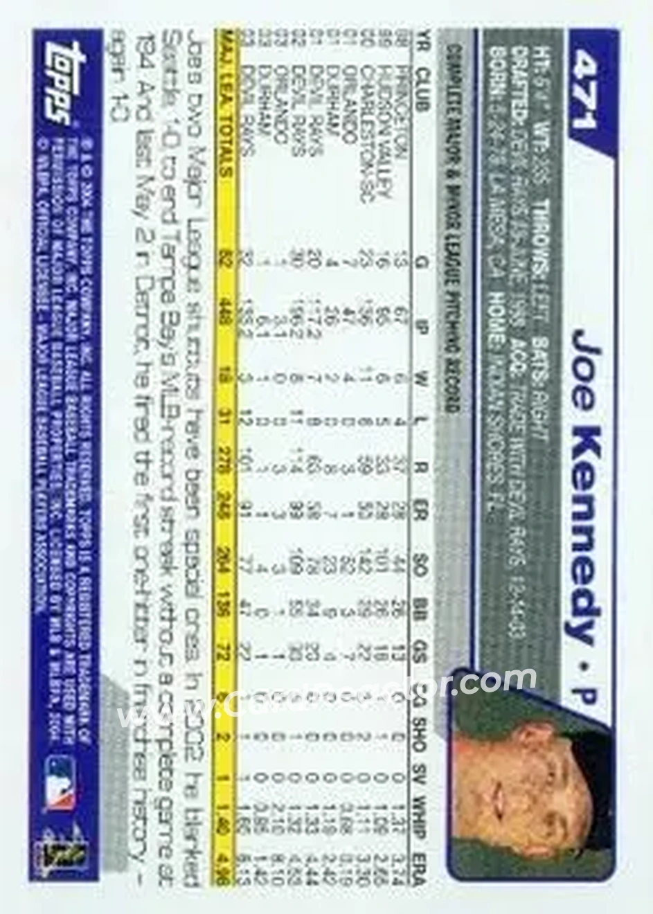 2004 Topps #471 - Joe Kennedy - Colorado Rockies - Back 2004 Topps #471 - Joe Kennedy - Colorado Rockies - Back