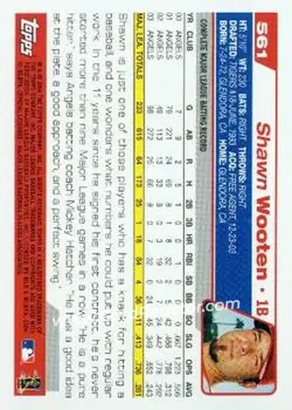 2004 Topps #561 - Shawn Wooten - Philadelphia Phillies - Back 2004 Topps #561 - Shawn Wooten - Philadelphia Phillies - Back