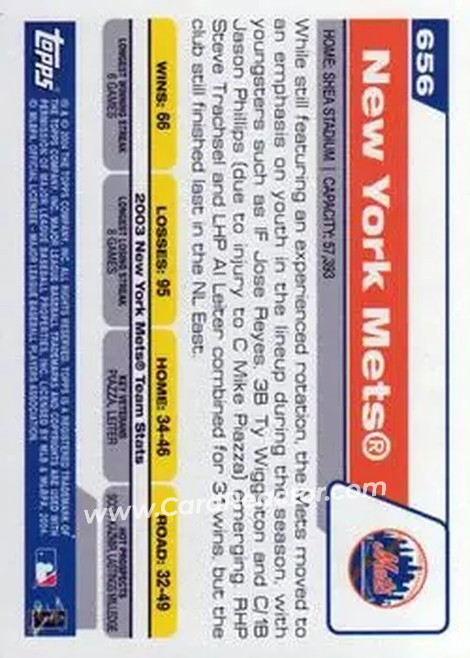 2004 Topps #656 - New York Mets - New York Mets - Back