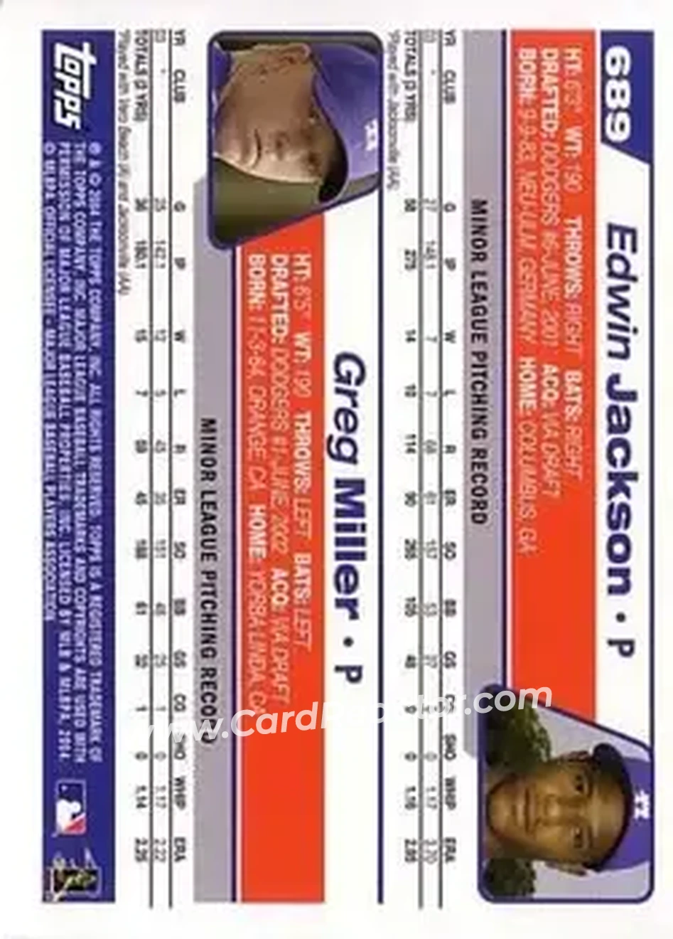 2004 Topps #689 - 2004 Los Angeles Dodgers Prospects (Edwin Jackson - Greg Miller) - Los Angeles Dodgers - Back 2004 Topps #689 - 2004 Los Angeles Dodgers Prospects (Edwin Jackson - Greg Miller) - Los Angeles Dodgers - Back