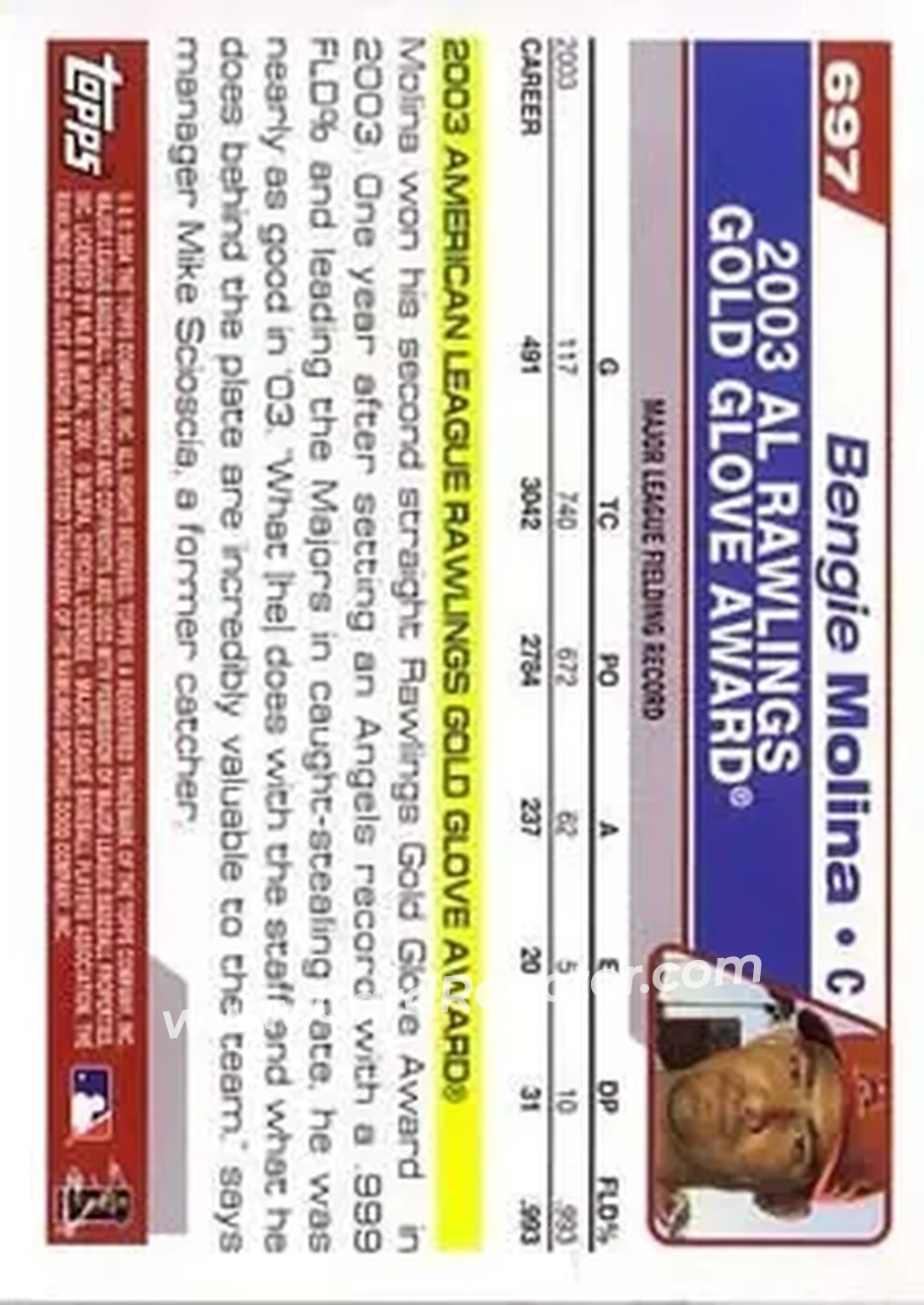 2004 Topps #697 - Bengie Molina - Anaheim Angels - Back