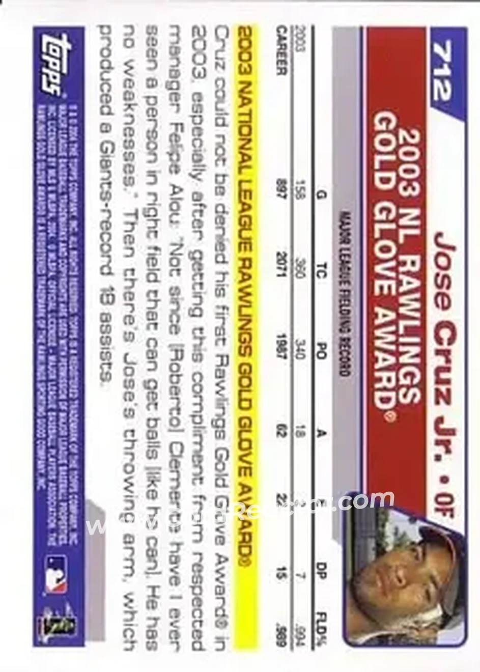 2004 Topps #712 - Jose Cruz - San Francisco Giants - Back