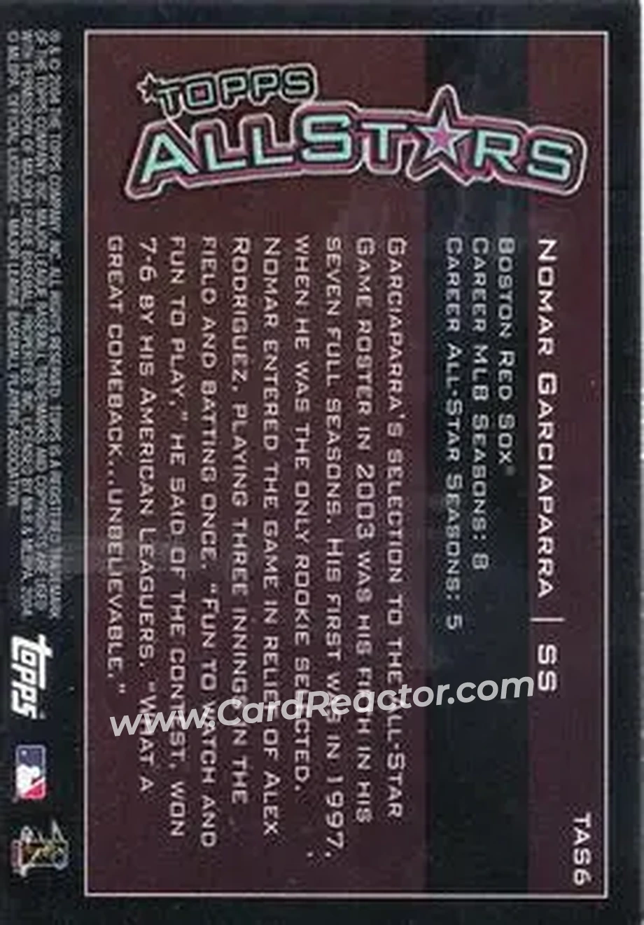 2004 Topps - Topps All-Stars #TAS6 - Nomar Garciaparra - Boston Red Sox - Back