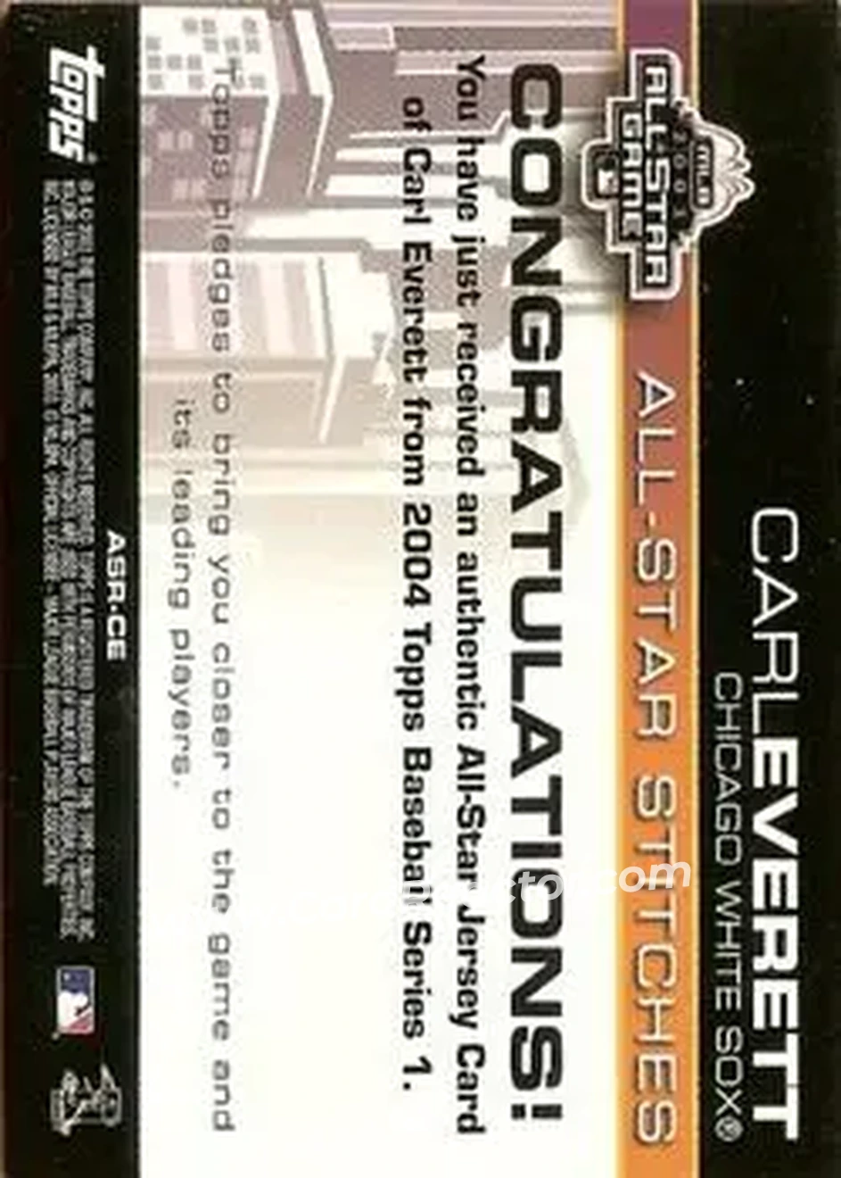 2004 Topps - All-Star Stitches #ASR-CE - Carl Everett - Chicago White Sox - Back
