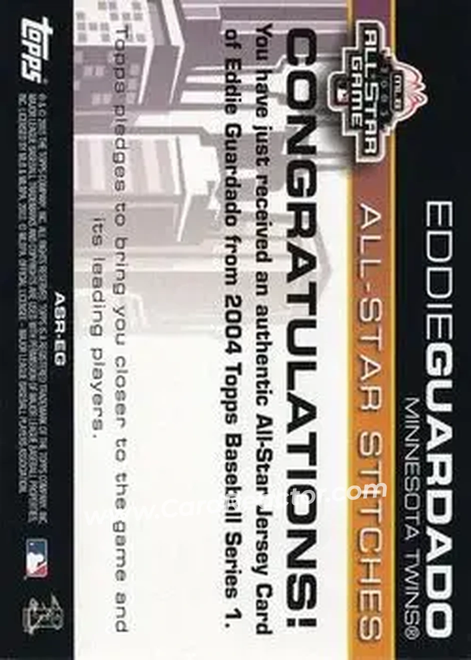 2004 Topps - All-Star Stitches #ASR-EG - Eddie Guardado - Minnesota Twins - Back
