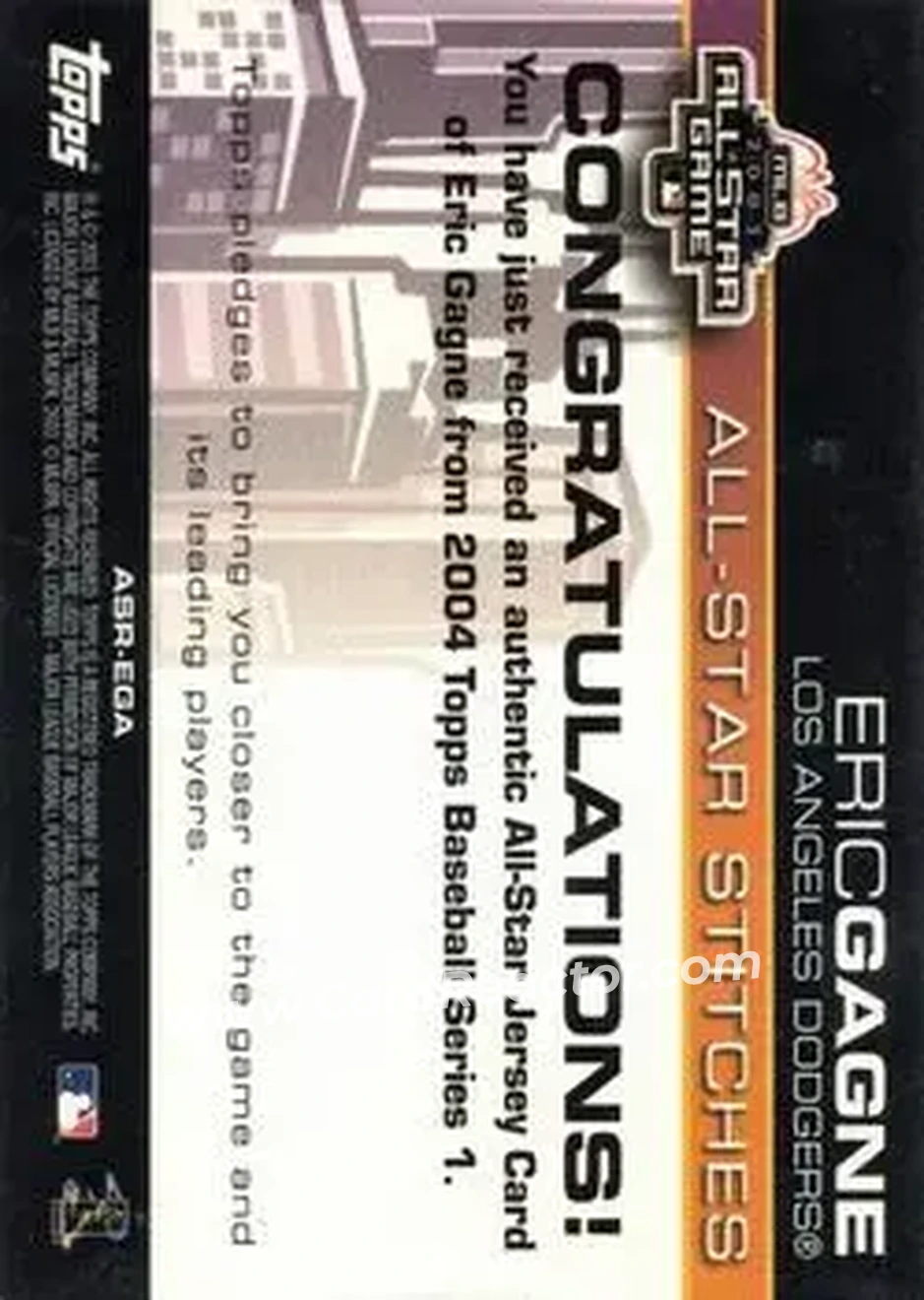 2004 Topps - All-Star Stitches #ASR-EGA - Eric Gagne - Los Angeles Dodgers - Back
