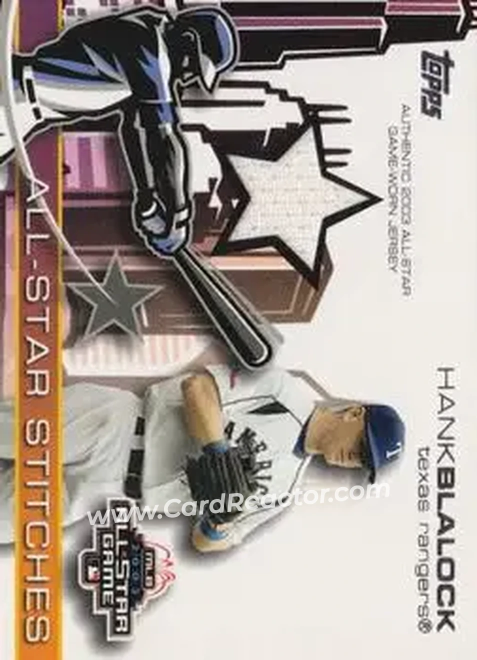 2004 Topps - All-Star Stitches #ASR-HB - Hank Blalock - Texas Rangers - Front 2004 Topps - All-Star Stitches #ASR-HB - Hank Blalock - Texas Rangers - Front