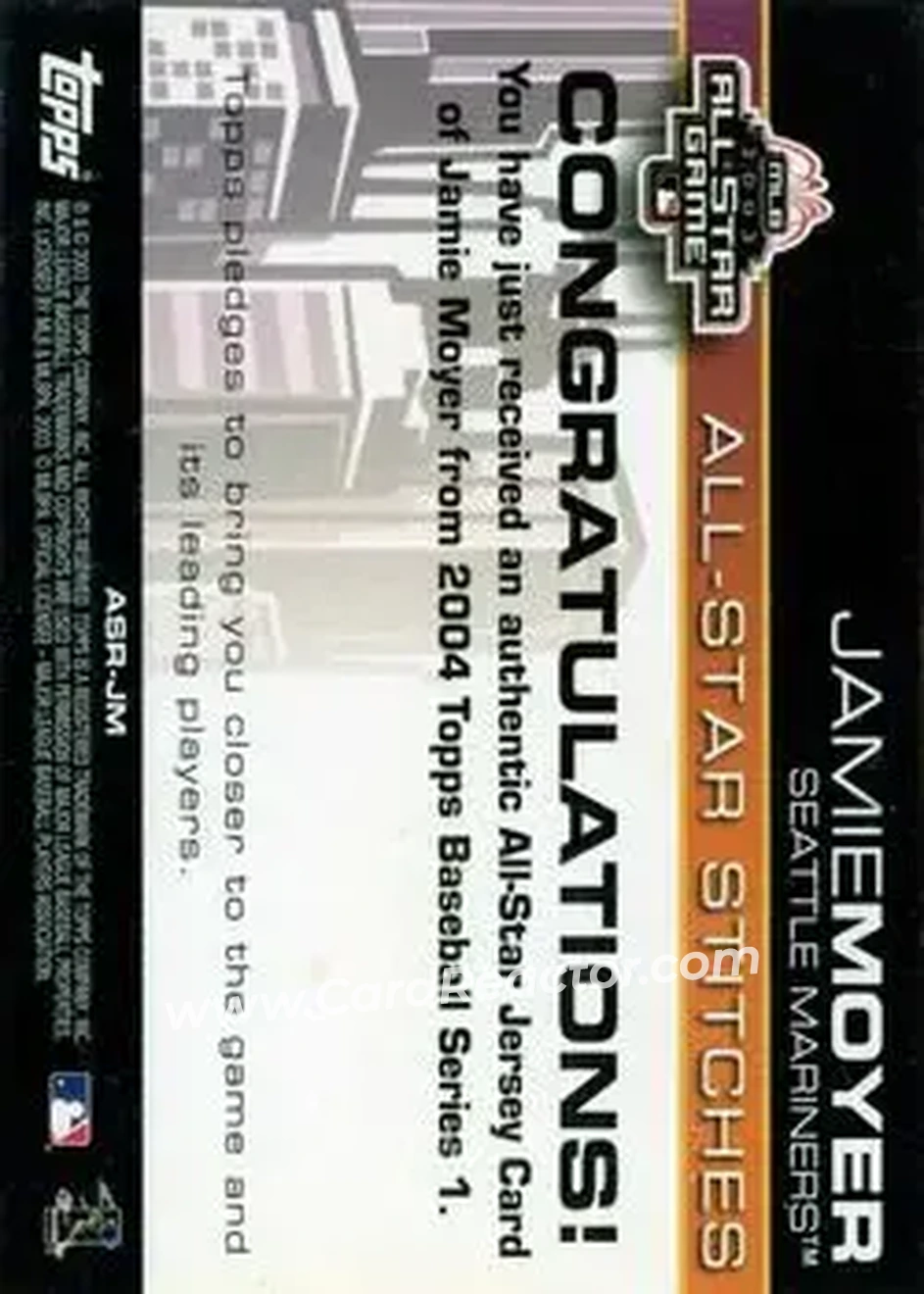 2004 Topps - All-Star Stitches #ASR-JM - Jamie Moyer - Seattle Mariners - Back