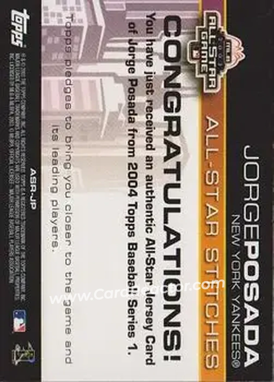 2004 Topps - All-Star Stitches #ASR-JP - Jorge Posada - New York Yankees - Back