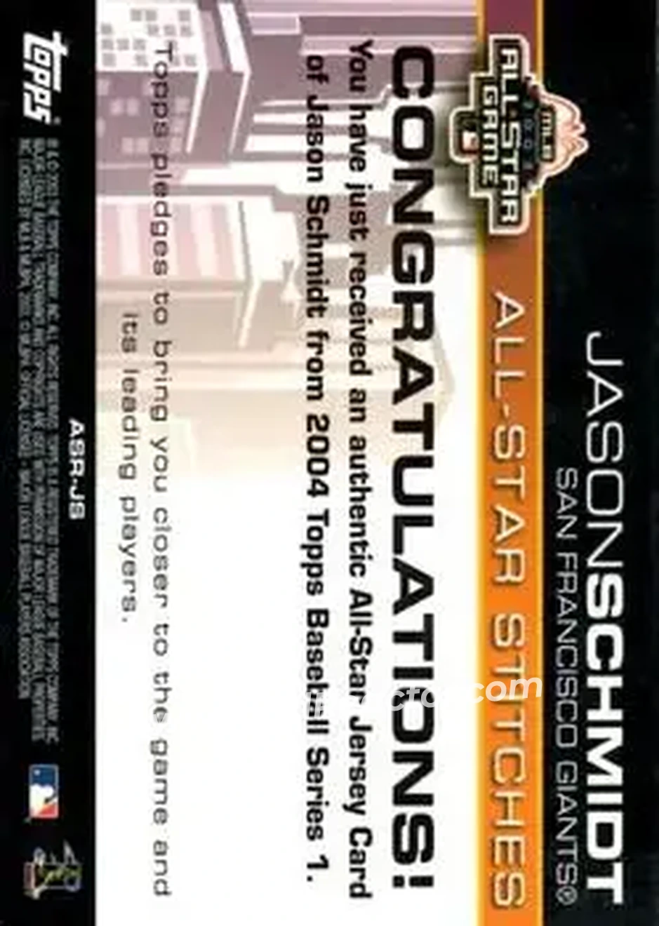 2004 Topps - All-Star Stitches #ASR-JS - Jason Schmidt - San Francisco Giants - Back
