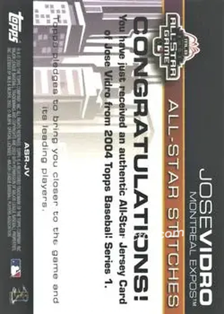2004 Topps - All-Star Stitches #ASR-JV - Jose Vidro - Montreal Expos - Back