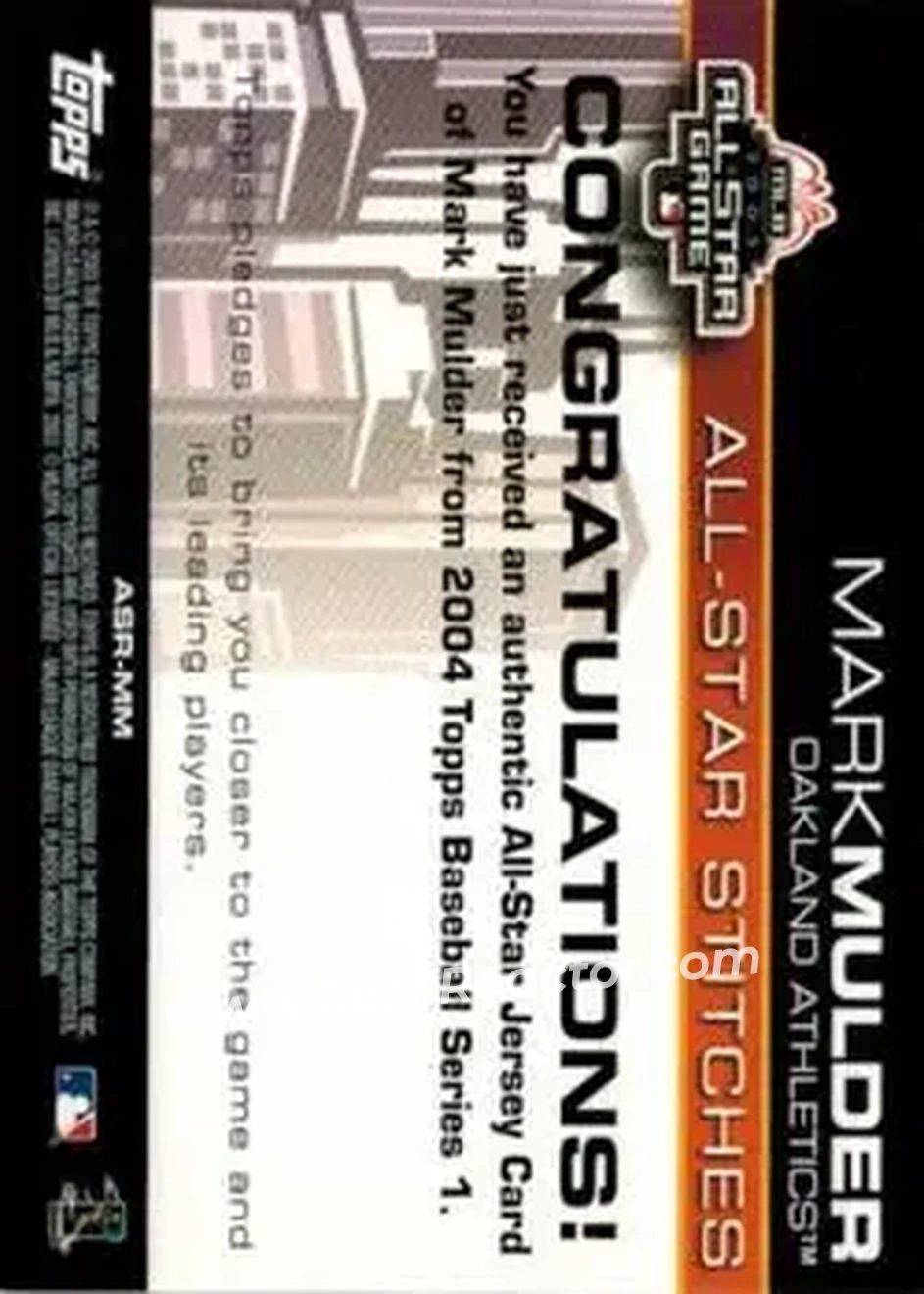 2004 Topps - All-Star Stitches #ASR-MM - Mark Mulder - Oakland Athletics - Back