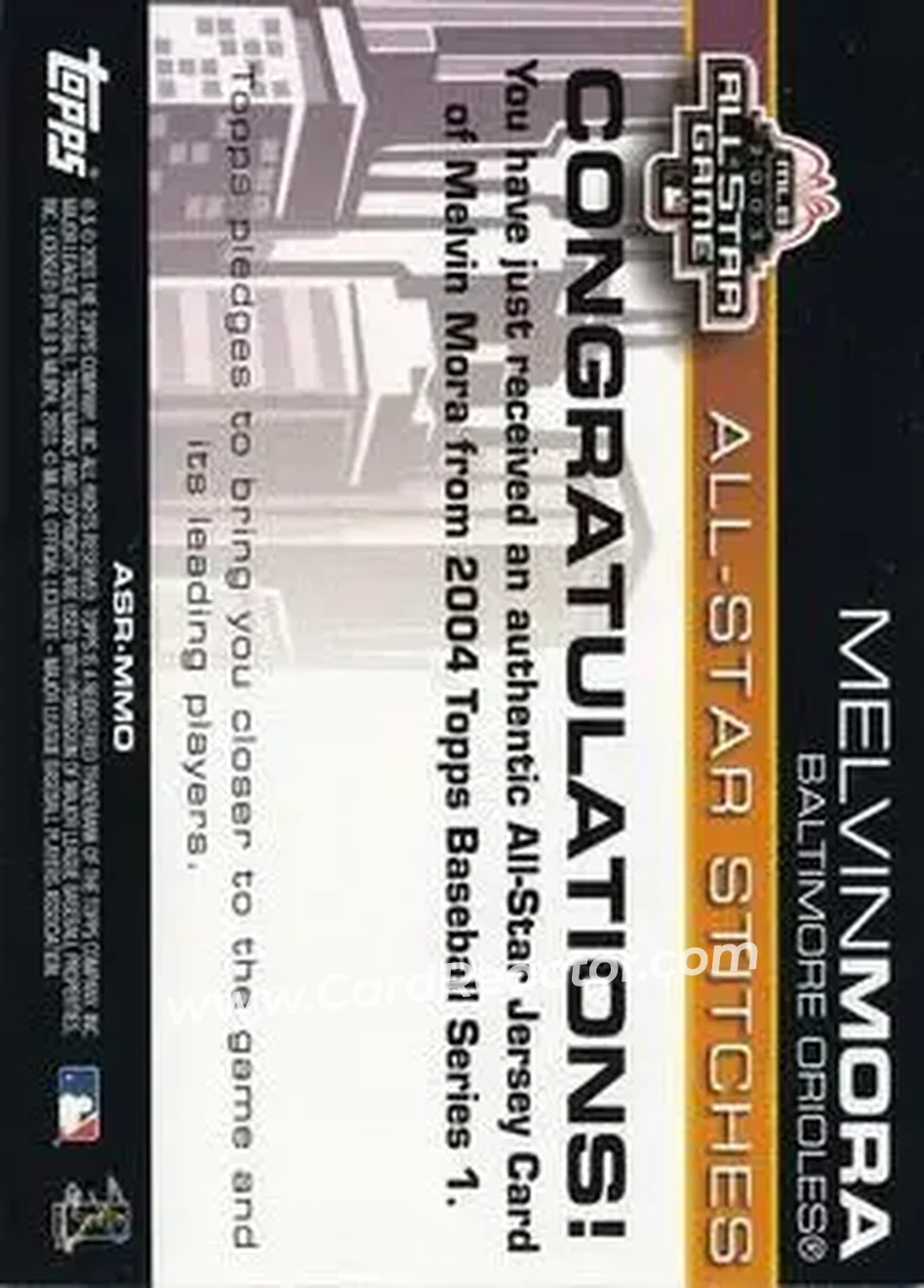 2004 Topps - All-Star Stitches #ASR-MMO - Melvin Mora - Baltimore Orioles - Back