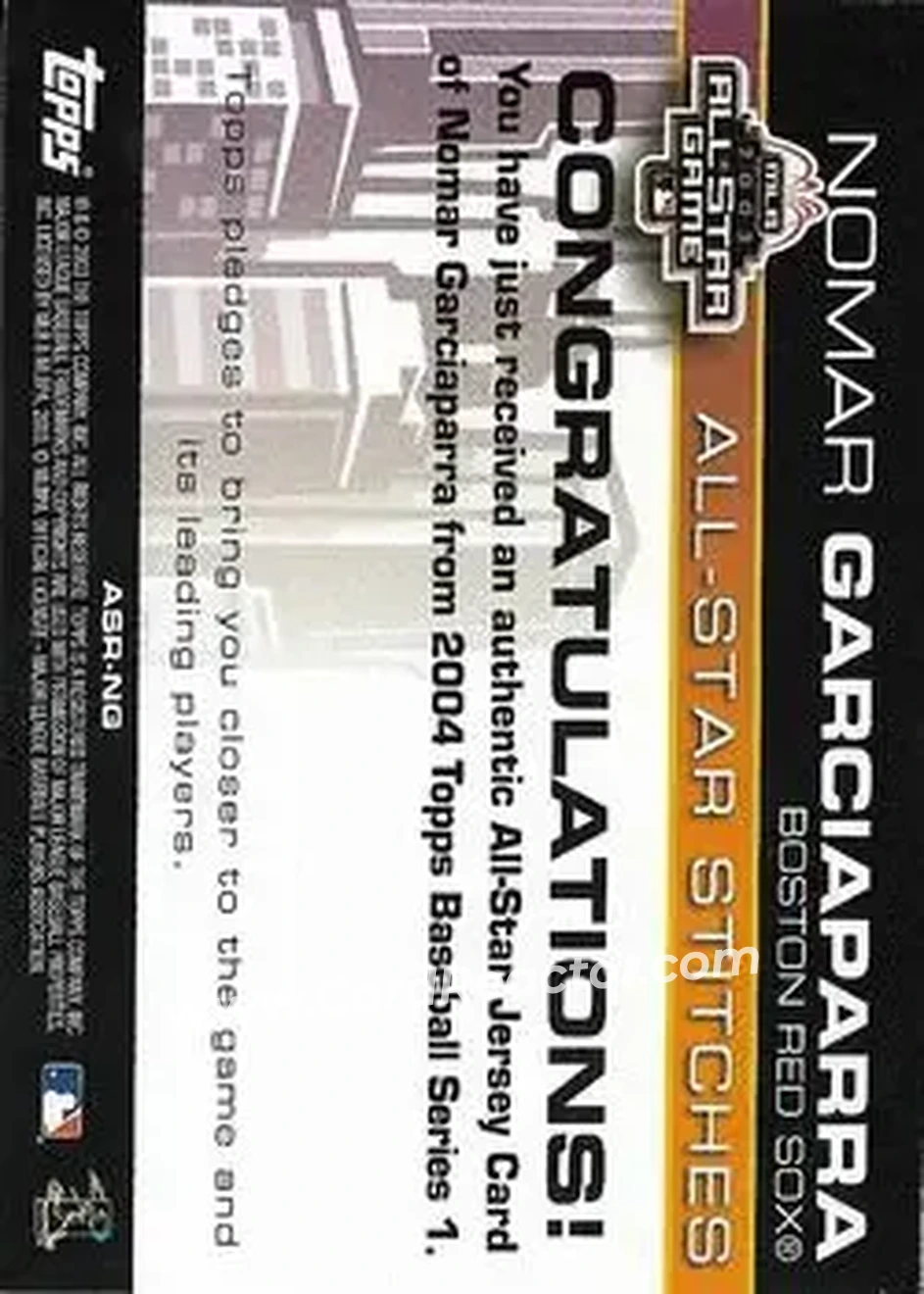 2004 Topps - All-Star Stitches #ASR-NG - Nomar Garciaparra - Boston Red Sox - Back