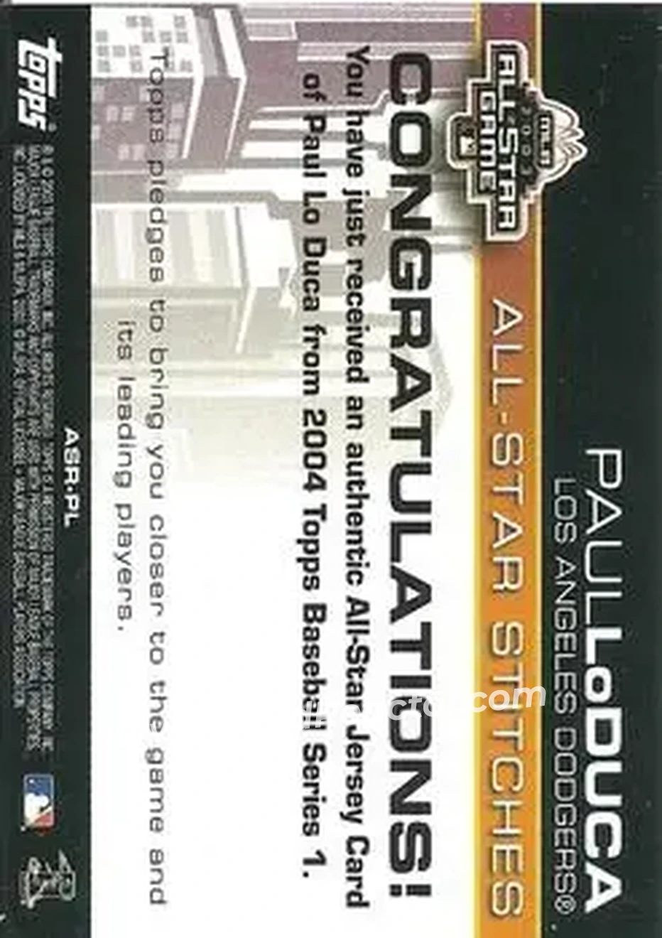 2004 Topps - All-Star Stitches #ASR-PL - Paul Lo Duca - Los Angeles Dodgers - Back