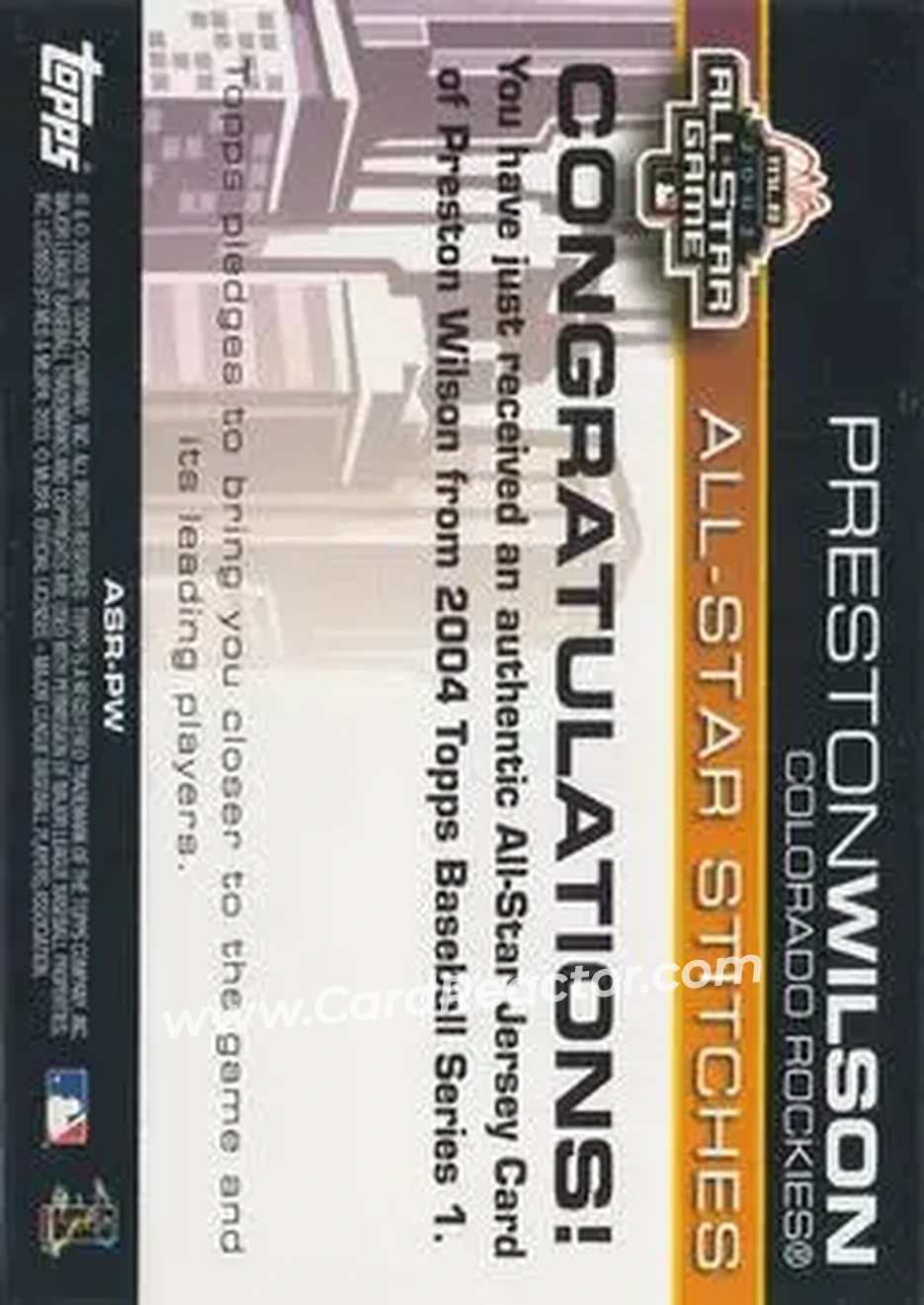 2004 Topps - All-Star Stitches #ASR-PW - Preston Wilson - Colorado Rockies - Back