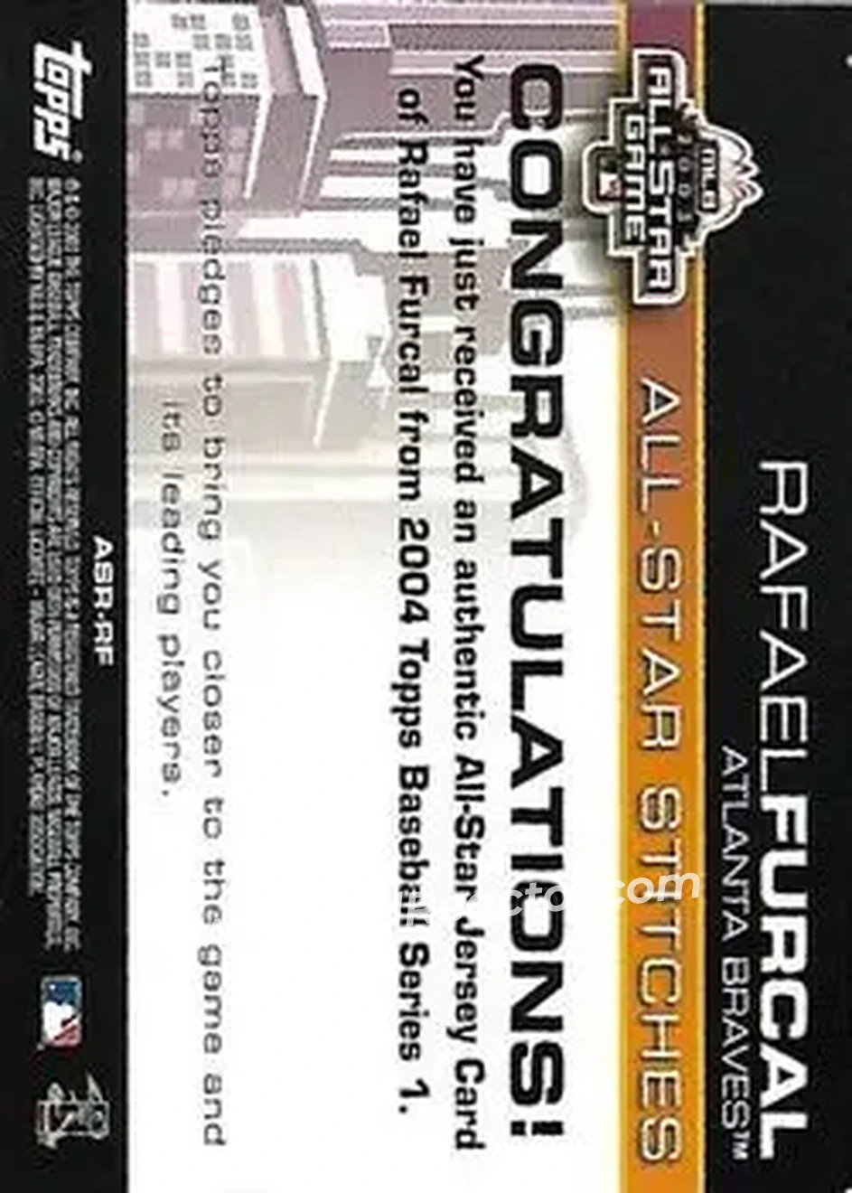 2004 Topps - All-Star Stitches #ASR-RF - Rafael Furcal - Atlanta Braves - Back
