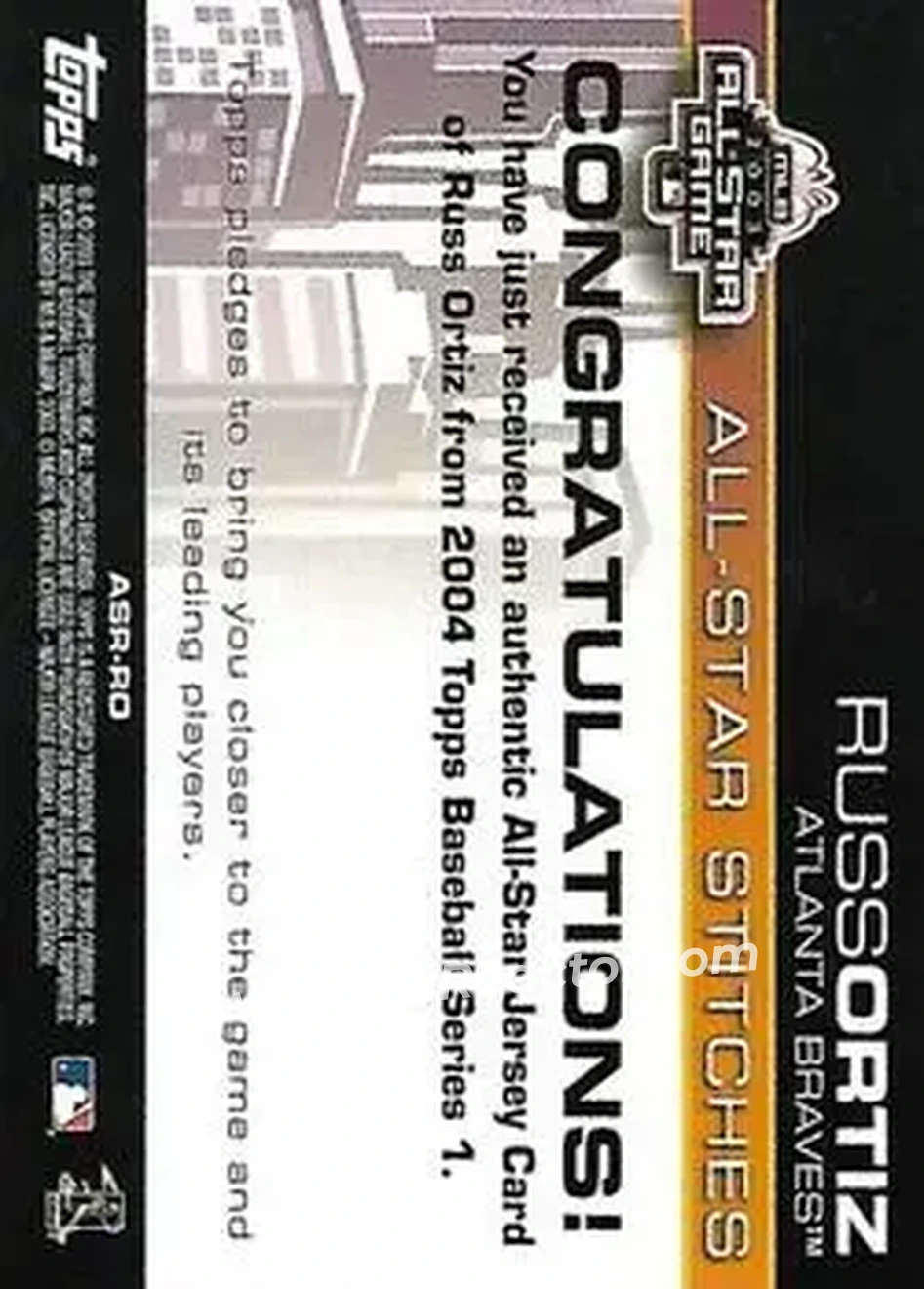 2004 Topps - All-Star Stitches #ASR-RO - Russ Ortiz - Atlanta Braves - Back