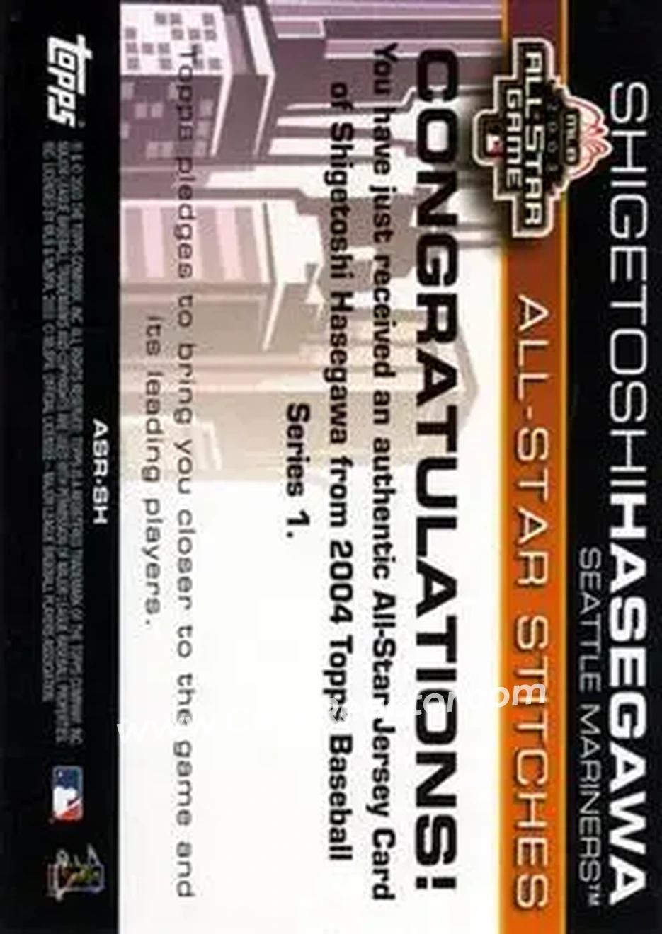 2004 Topps - All-Star Stitches #ASR-SH - Shigetoshi Hasegawa - Seattle Mariners - Back