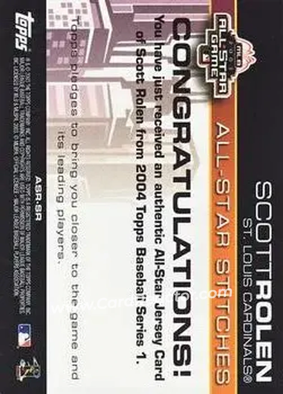 2004 Topps - All-Star Stitches #ASR-SR - Scott Rolen - St. Louis Cardinals - Back 2004 Topps - All-Star Stitches #ASR-SR - Scott Rolen - St. Louis Cardinals - Back