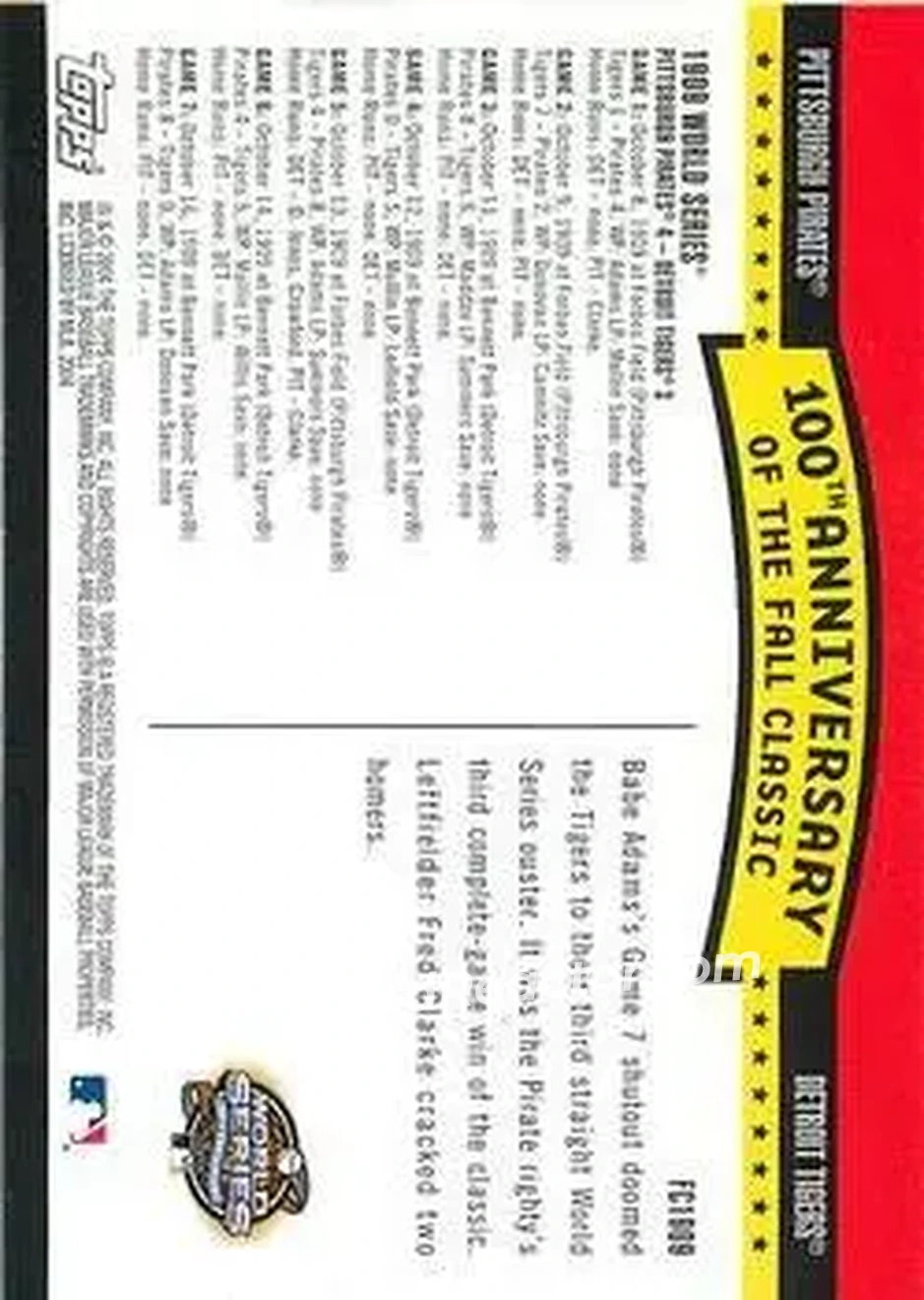 2004 Topps - Fall Classic Covers #FC1909 - 1909 World Series - Back