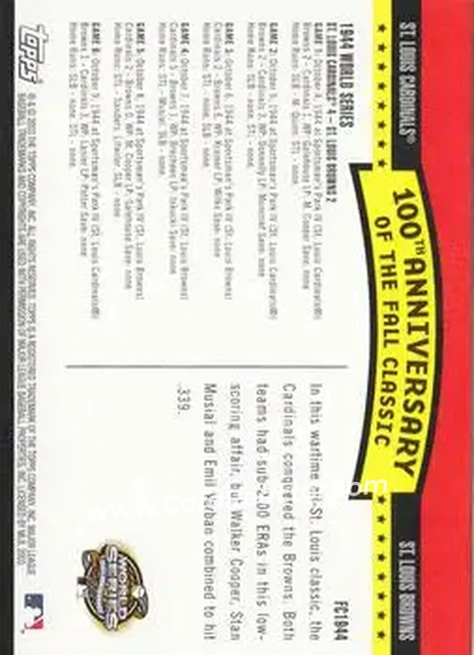 2004 Topps - Fall Classic Covers #FC1944 - 1944 World Series - Back